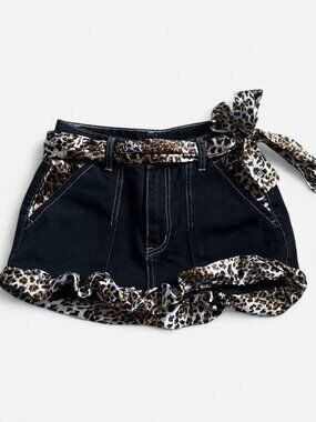 Leopard and Denim mini skirt- Handmade 1of1- Small